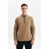 Ar-ma Erkek Yarim Fermuar Sweatshirt Basic Baskisiz Cepsiz Örme Kumaş Regular Fit%65 Pamuk%35 Polyester 30/2 Karbon Firçali Selanik K30554698102 Gri-Bej G8
