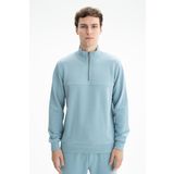 Ar-ma Erkek Yarim Fermuar Sweatshirt Basic Baskisiz Yandan Fermuar Cepli Örme Kumaş Regular Fit%75 Pamuk%25 Polyester 30/1 3 İplik Şardonsuz K26404626301 Mavi-M25