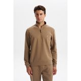 Ar-ma Erkek Yarim Fermuar Sweatshirt Baskisiz Basic Sol Kol Fermuar Cepli Örme Kumaş Slim Fit%80 Pamuk%14 Polyester%6 Elastan Scuba İnterlok K30404685702 Gri-Bej G8