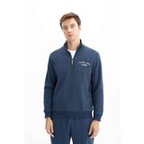 Ar-ma Erkek Yarim Fermuar Sweatshirt Yazi Baskili Cepsiz Örme Kumaş Büyük Beden%70 Pamuk%30 Polyester 30/1 Şardonlu Üç İplik K26544801201 İndigo-İ1