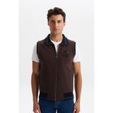 Ar-ma Erkek Yelek Baskili Yandan Cepli Tam Fermuar Yelek Örme Kumaş Slim Fit%70 Pamuk%30 Polyester 30/1 Şardonlu Üç İplik K5YYO9476 Kahverengi-K1