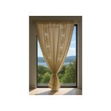 Ara Güllü Keten Buldan Bodrum Otantik Ponponlu Perde En x Boy Rustik ve Kornişe Uyumludur - 100 x 120 cm - Bej