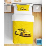 Araba 3D Dijital Baskılı Tek Kişilik Çocuk Genç Çarşafsız Nevresim Takımı - Sarı - 160 x 220 cm