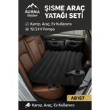 Araba Arka Koltuk Şişme Yatak Oto Kamp Seyahat Yatağı Pompa Yastık Tamir Setli Siyah - Çok Renkli
