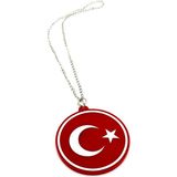Araba Ayna Süsü Pleksi Çift Taraflı Türk Bayrağı Tasarım - Pleksi Çift Taraflı Türk Bayrağı Zincirli - Kırmızı - Beyaz