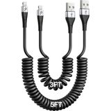 Araba için iPhone Şarj Kablosu (4FT/6FT), 2 Paket Sarılı Lightning Kablosu, [Apple MFi Sertifikalı] Geri Çekilebilir Şarj Kablosu iPhone 14/13/12/11 Pro Max/XS MAX/XR/XS/8/iPad/iPod/CarPlay ile Uyumlu