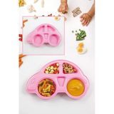 Araba Model Mama Tabağı - Pembe Bebek Ve Çocuk Bölmeli Bebe Yemek Tabağı