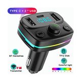 Araba Mp3 Çalar Bluetooth Fm 5.0 Araç Kiti 2xusb 1xsd Kart 1xtype-C Rgb Çakmaklık Girişli Oto Müzik - Siyah