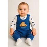 Araba Nakışlı Erkek Bebek Tulum 3’lü Tulum Seti – Zıbın, Tulum ve Çorap | 3-6-9 Ay Bebek Kıyafeti - Mavi - 3 - 6 Ay