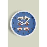 Araba Tasarımlı Çocuk Odası Duvar Saati - 30cm - Önü Camlı Beyaz Kasa - Sessiz Mekanizma, JH1001S30BKP