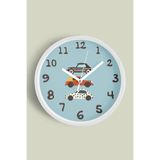 Arabalı Çocuk Odası Modern Duvar Saati - 30cm - Önü Camlı Beyaz Kasa - Sessiz Mekanizma, JH0527S30BKP