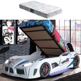 Arabalı Yatak, Audi Bazalı Koltuklu Full Ledli Arabalı Yatak +1 Adet Comfort Yatak Beyaz