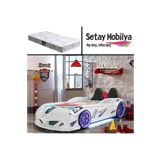 Arabalı Yatak, Jaguar Koltuklu Full Ledli Arabalı Yatak - Beyaz 1 Adet Comfort Yatak