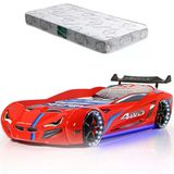 Arabalı Yatak, Mercedes Rüzgarlıklı Full Ledli Arabalı Yatak + 1 Adet Comfort Yatak Kırmızı
