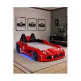 Arabalı Yatak, Raceing Car V8 Full Ledli Koltuklu Arabalı Yatak - Kırmızı 100X190 Cm