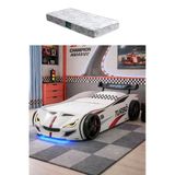 Arabalı Yatak, Turbo Gtı Rüzgarlıklı Ledli Arabalı Çocuk Yatağı, 100X190 Cm - Beyaz - 1 Adet Comfort Yatak