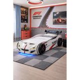 Arabalı Yatak, Turbo Gtı Rüzgarlıklı Ledli Arabalı Çocuk Yatağı, 100X190 Cm - Beyaz