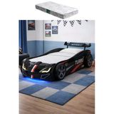 Arabalı Yatak, Turbo Gtı Rüzgarlıklı Ledli Arabalı Çocuk Yatağı, 100X190 Cm - Siyah - 1 Adet Comfort Yatak