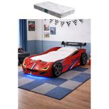 Arabalı Yatak, Turbo Gtı Rüzgarlıklı Ledli Arabalı Çocuk Yatağı - Kırmızı - 1 Adet Comfort Yatak