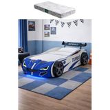 Arabalı Yatak, Turbo Gtı Rüzgarlıklı Ledli Arabalı Çocuk Yatağı - Mavi - 1 Adet Comfort Yatak