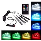 Araç İçi Ayak Altı Ambiyans LED Işık 4 Parça RGB Şerit Aydınlatma Seti, 8 Renk Uzaktan Kumandalı, Araç İçi Ambiyans Aydınlatması, 12V