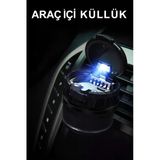Araç İçi Işıklı Seramik Küllük Bardaklıklı Havalandırma Tip Kapaklı Mavi Renk Işıklı