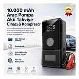 Araç Pompa 10.000 Mah Akü Takviye Cihazı & Kompresör 150 Psı Dijital Ekran Jump Starter Powerbank