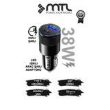 Araç Şarj Aleti Çakmaklık 38W Type-C + Usb Çift Portlu - Qualcomm Qc 4.0 Desteği Mt-A1833