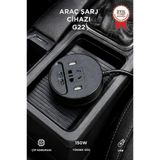 Araç Şarj Aleti Çakmaklık İnvertör & Şarj Cihazı 220V Priz+Usb & Type-C Araba Çakmaklık G22 Siyah