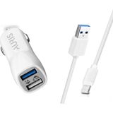 Araç Şarj Cihazı 2 Port USB + Iphone Lightning Kablolu Şarj 3.4 A Oto Çakmaklık Şarj Cihazı Seti - Beyaz