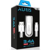Araç Şarj Cihazı Oto Çakmaklık Şarj Cihazı Seti 2 Port USB + Type C Kablolu Yüksek Hızlı Şarj 3.4 A - Beyaz