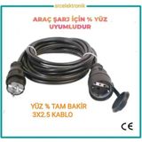 Arac Şarjı Için (1-10 Metre Arasi) 3x2.5 Ttr Hes Veya Öznur Kablo Tam Bakir Uzatma Seyyar Kablo