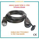 Arac Şarjı Için (1-10 Metre Arasi) 3x4 Ttr Hes Veya Öznur Kablo Tam Bakir Uzatma Seyyar Kabl - 9 METRE