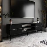 Aragon Modern TV Sehpası – 140 cm, 2 Kapaklı + 2 Açık Raflı, Siyah & Beyaz Renk Seçenekli Tv Ünitesi, Siyah
