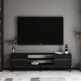 Aragon Modern Tv Sehpası – 140 Cm, 2 Kapaklı + 2 Açık Raflı, Siyah