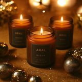ARALMİNİ 3'lü Set Kokulu Tasarım Mum Amber 100 ml Cam Kavanoz - 3 Adet