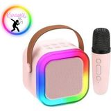 Araoke Hoparlör 5W Tf Kart/usb/tws Özellikli 2inch Bass Mikrofonlu Rgb Işıklı Bluetooth Speaker - Pembe