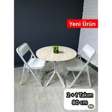 Aras 2 Kişilik Yuvarlak Mutfak Yemek Masası Takımı 2+1 Traverten Beyaz Deri 80 cm - Traverten - Beyaz