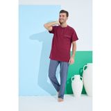 Aras 9801 Kısa Kol Erkek Pijamatakımı--Bordo--Mavi- - Bordo - Açık Mavi - 2XL