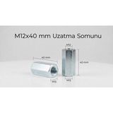 Aras Endüstri M12X40 mm Altıköşe Uzatma Somunu (25'li Paket) - 25 Adet