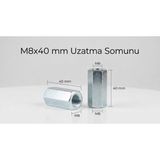 Aras Endüstri M8X40 mm Altıköşe Uzatma Somunu (50'li Paket) - 50 Adet