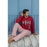 Aras Uzun Kollu Erkek Pijama Takımı--Kırmızı Renk-- - 2XL