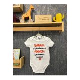 ARASBASKIEVİ ORGANİK %100 PAMUKLU BABAM İÇİN DÜNYAYI ANNEM İÇİN Bebek Body Beyaz Badi Çıtçıtlı Zıbın