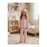 ARB Kız Çocuk Önden Düğmeli Çizgili Pamuklu Pijama takımı