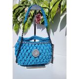 Arba Bag & Accesory Penye Ip Örgü Kristal Taş Dikim Kadın El-Omuz Çantası - Bebe Mavisi - GENİŞLİK :27 CM YÜKSEKLİK :17 CM DERİNLİK :15 CM UZUN ASKI