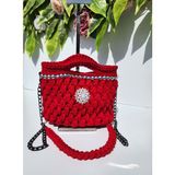 Arba Bag & Accesory Penye Ip Örgü Kristal Taş Dikim Kadın El-Omuz Çantası - Kırmızı - GENİŞLİK :27 CM YÜKSEKLİK :17 CM DERİNLİK :15 CM UZUN ASKI