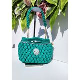 Arba Bag & Accesory Penye Ip Örgü Kristal Taş Dikim Kadın El-Omuz Çantası - Yeşil - GENİŞLİK :27 CM YÜKSEKLİK :17 CM DERİNLİK :15 CM UZUN ASKI
