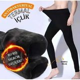 Ar&Be Erkek Içi Peluş Termal Tayt Kışlık Peluşlu Polarlı Likralı Polar Termal Içlik - Siyah - 4XL