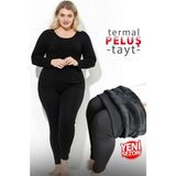Ar&Be Kadın Dikişsiz Büyük Beden Bileği Saran Özel Bant Iç Yüzeyi Peluşlu Termal Tayt - 2XL - Siyah