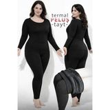 Ar&be Kadın Dikişsiz Büyük Beden Bileği Saran Özel Bant Iç Yüzeyi Peluşlu Termal Tayt - Siyah - 8XL
